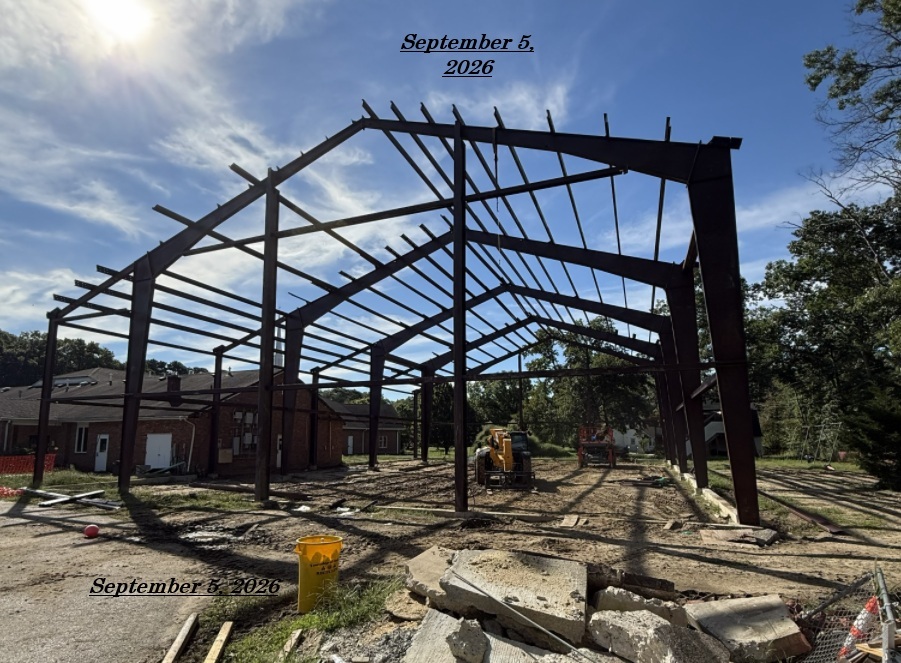 Steel framing progress at Jackson Baptist Church on September 5, 2026