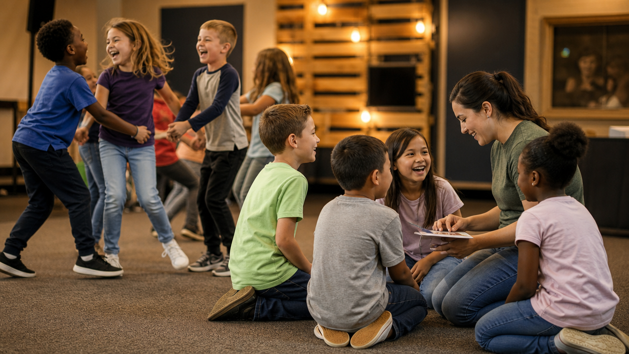 Kids playing a game at an AWANA Friday night club